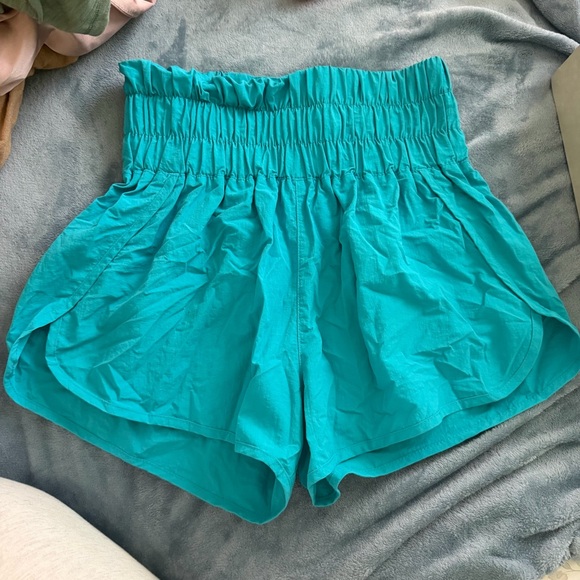 Free People Pants - Free People Teal High-Waist Smocked Shorts